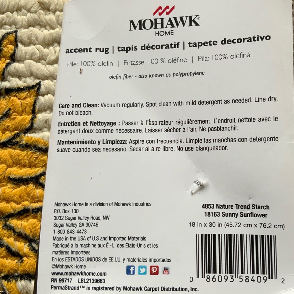 !!!  SOLD!!  Mohawk Sunny Sunflower Nature Trends Accent Rug 18" x 30" - Picture 5 of 6